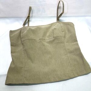 MB DESIGNS BY MBJC CROP TOP‎ WOMEN L KHAKI GREEN HUE SLIT BACK ZIP CAMISOLE